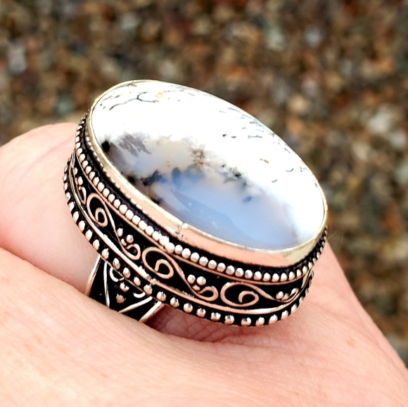 New Dendritic Opal 925 Silver Ring. - Picture 2 of 12
